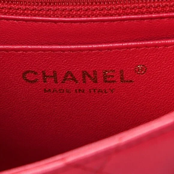 Authentic CHANEL CC Lambskin Quilted Mini Square Flap Pink Lambskin Matelasse - Picture 6 of 8